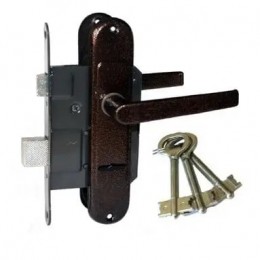 Замок врезной сувальдный с ручками Тандем ЗВ-9Н-1Р медь