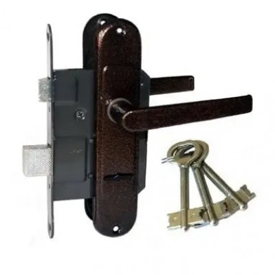 Замок врезной сувальдный с ручками Тандем ЗВ-9Н-1Р медь