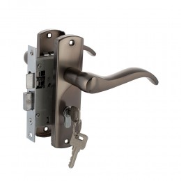 Комплект ручек 50мм с замком и цилиндром (графит) FZB ET-15185 Комплект ручек 50мм с замком и цилиндром (графит) FZB ET-15185